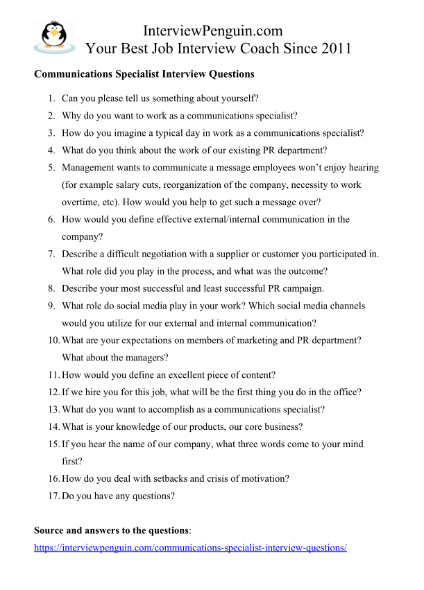 Top 17 Communications Specialist Interview Questions & Answers