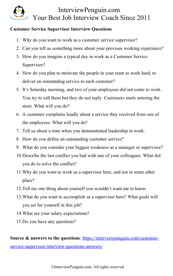15 Questions you may face in your Customer Sercice Supervisor interview