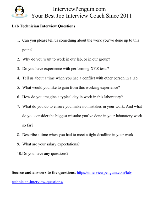 Top 10 Lab Technician Interview Questions & Answers