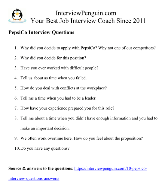 Top 10 PepsiCo Interview Questions and Answers