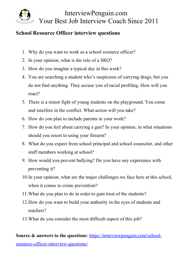 Top 13 School Resource Officer Interview Questions & Answers
