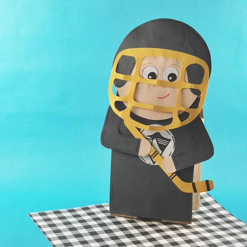 Hockey Craft Player Puppet (FREE Template) • In the Bag Kids' Crafts