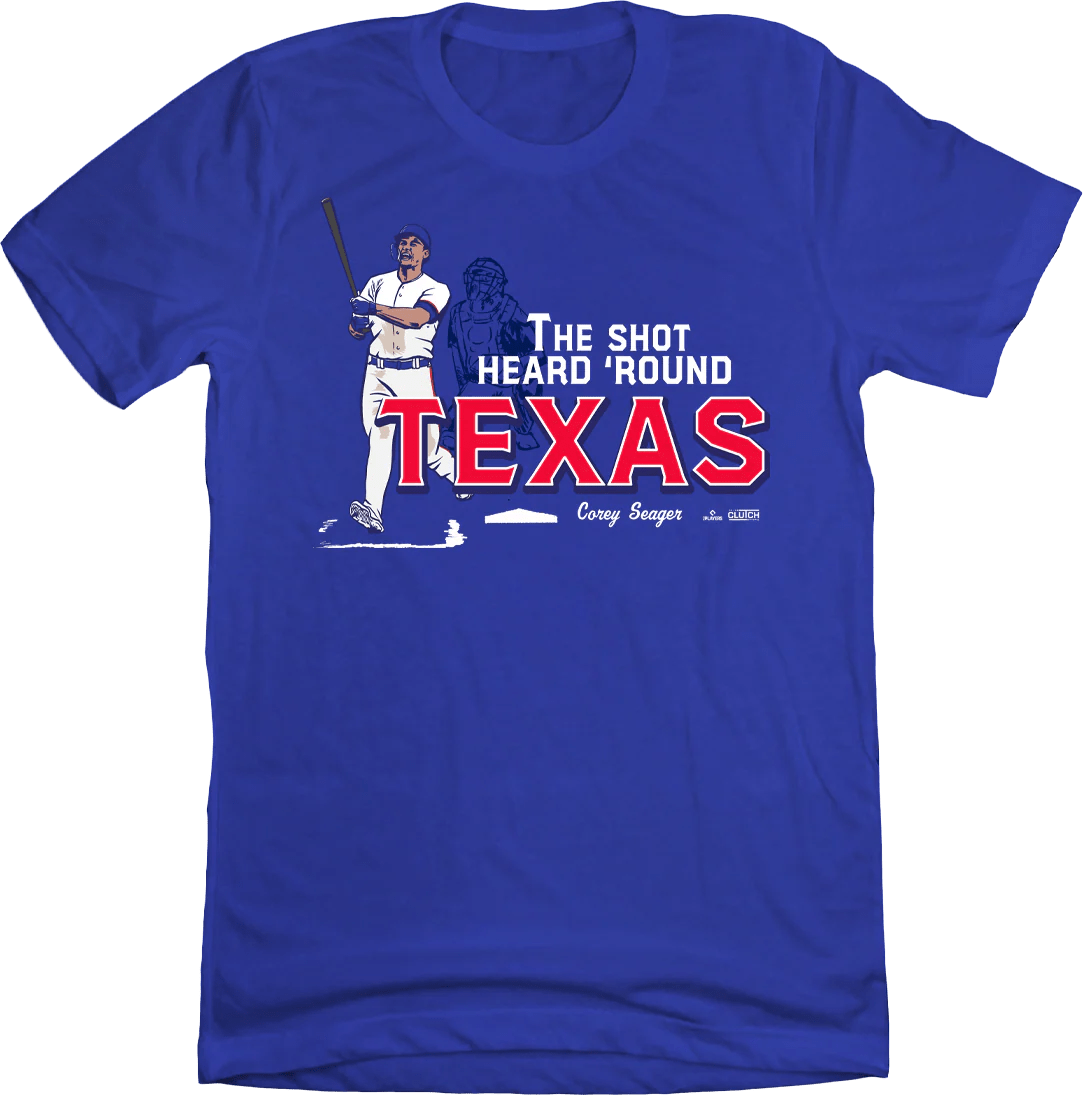 Corey Seagar Shot Heard Round Texas MLBPA Tee Texas Baseball Apparel