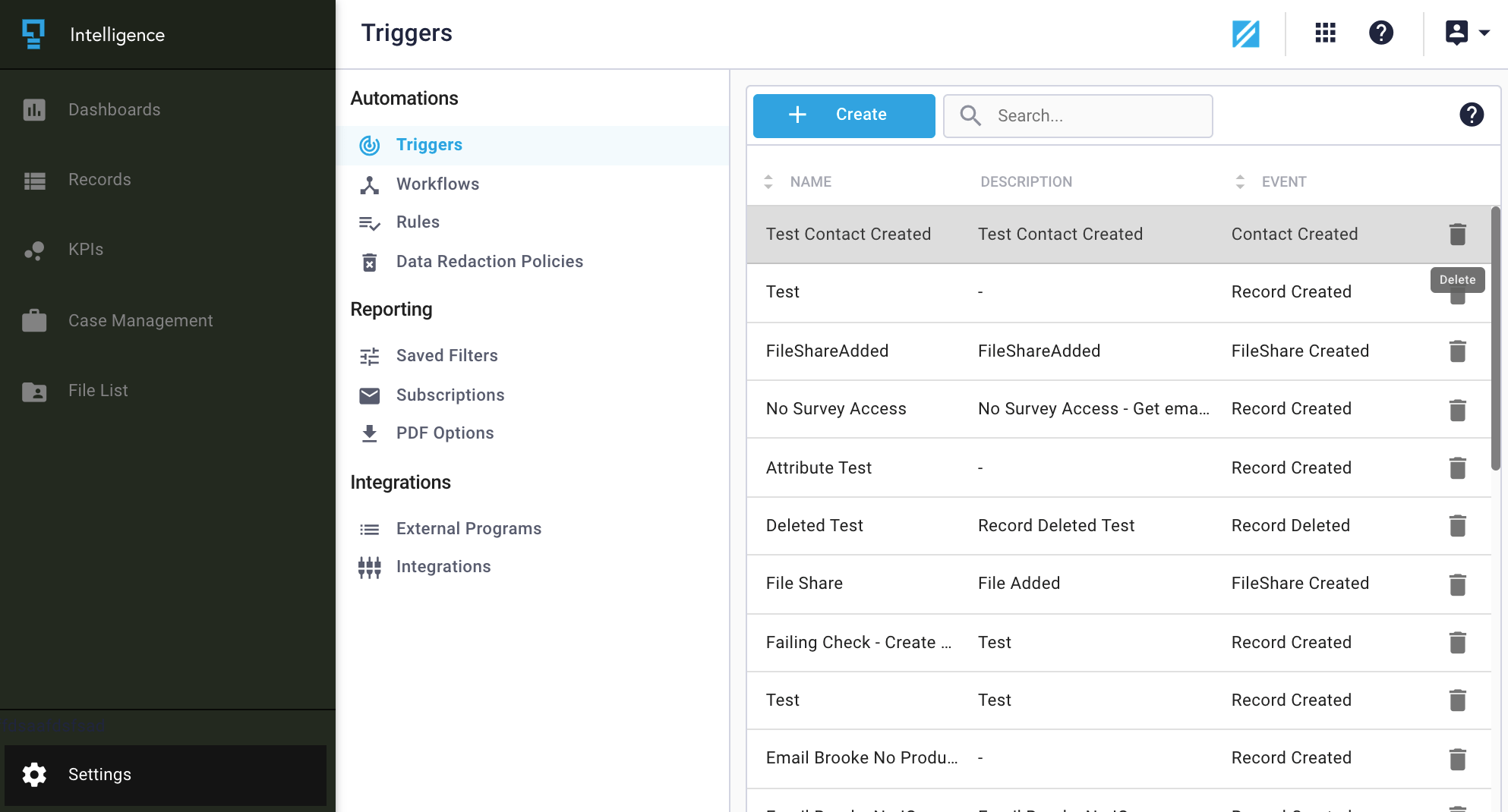 Delete a Trigger IntouchIntelligence
