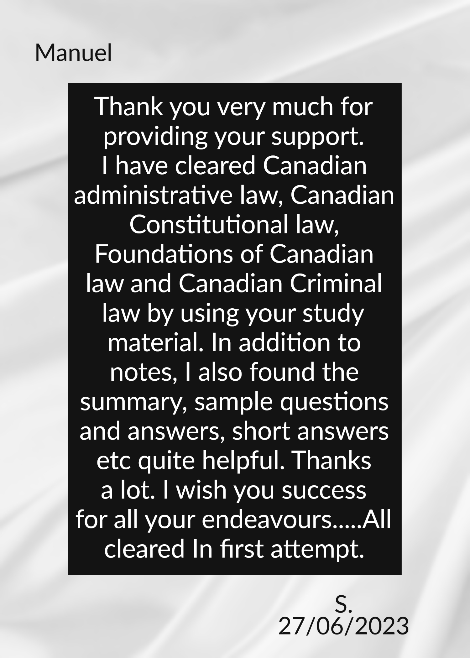 Feedback from Some Users of Our Study Materials INTRACI