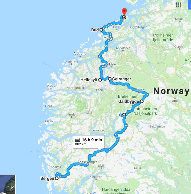 Atlantic Ocean Road Map Bergen to the Atlantic Ocean Road In Transit