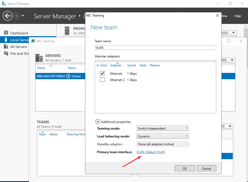 Set up VLAN on Windows Server INTROSERV