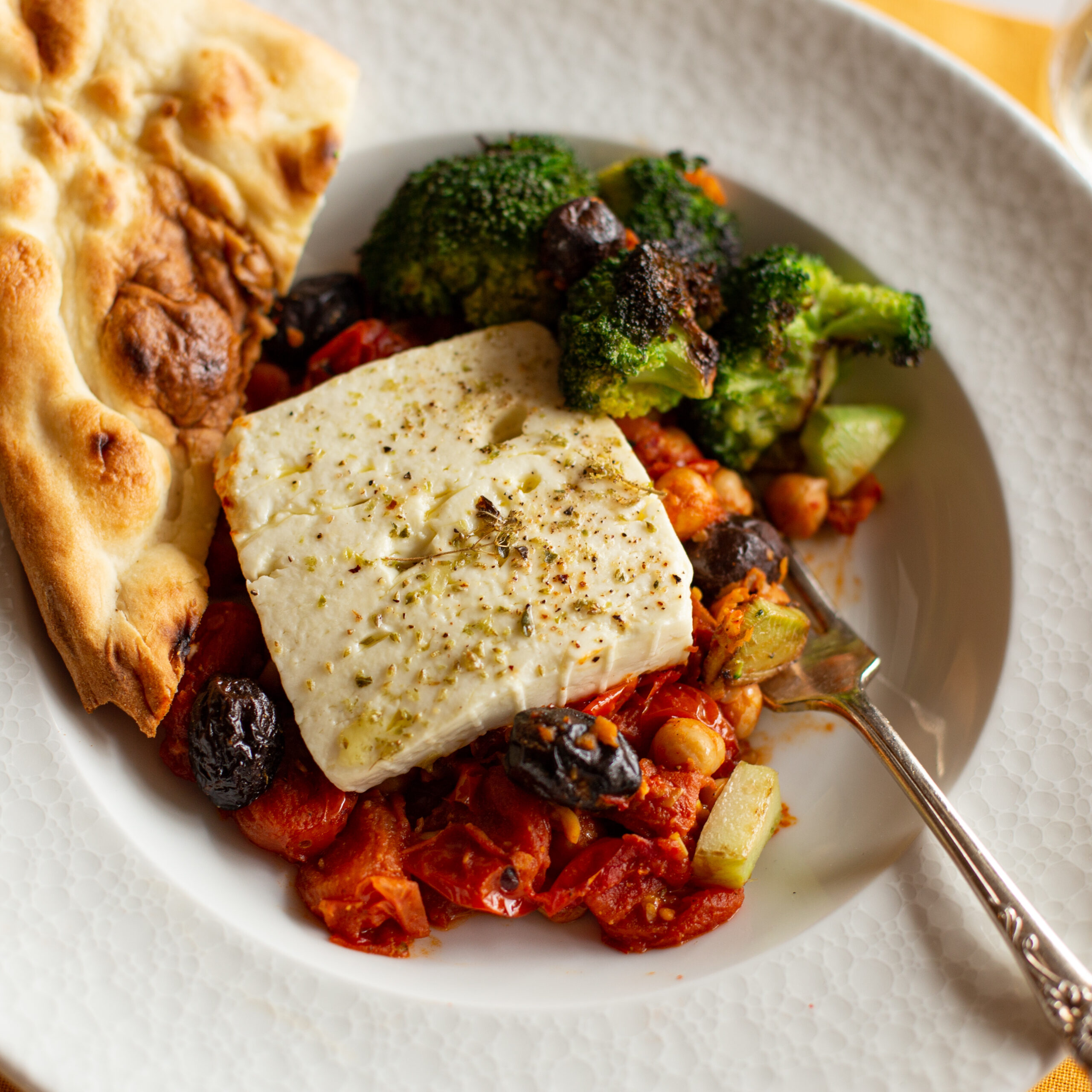 Baked Feta with Chick Peas and Burst Tomatoes Intuitive Gourmet