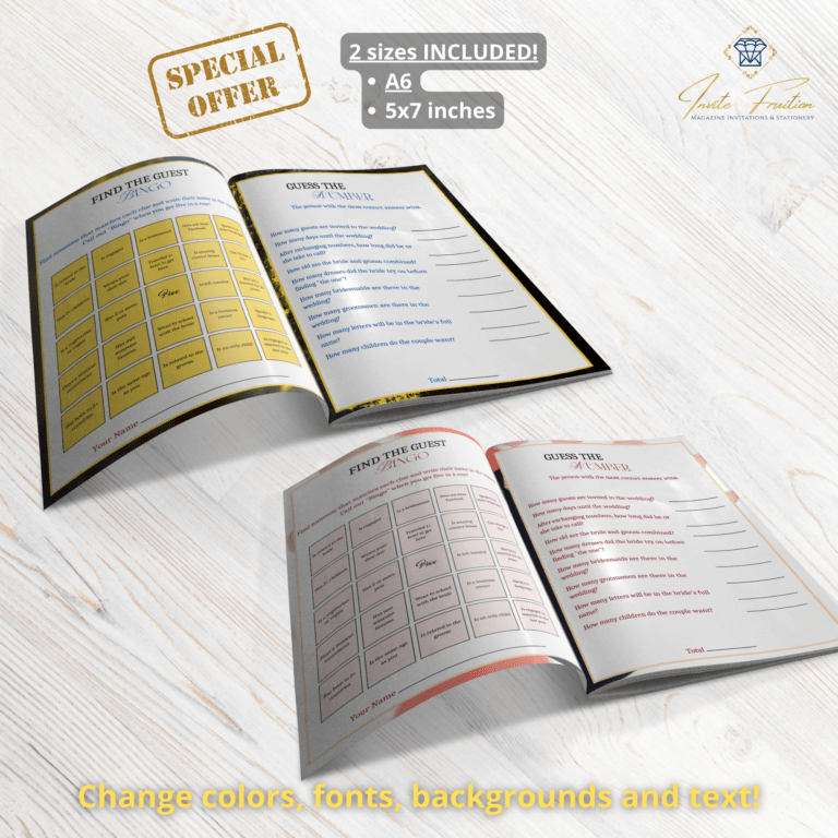 Best Fully Editable Bridal Shower Game Booklet 8 Pages