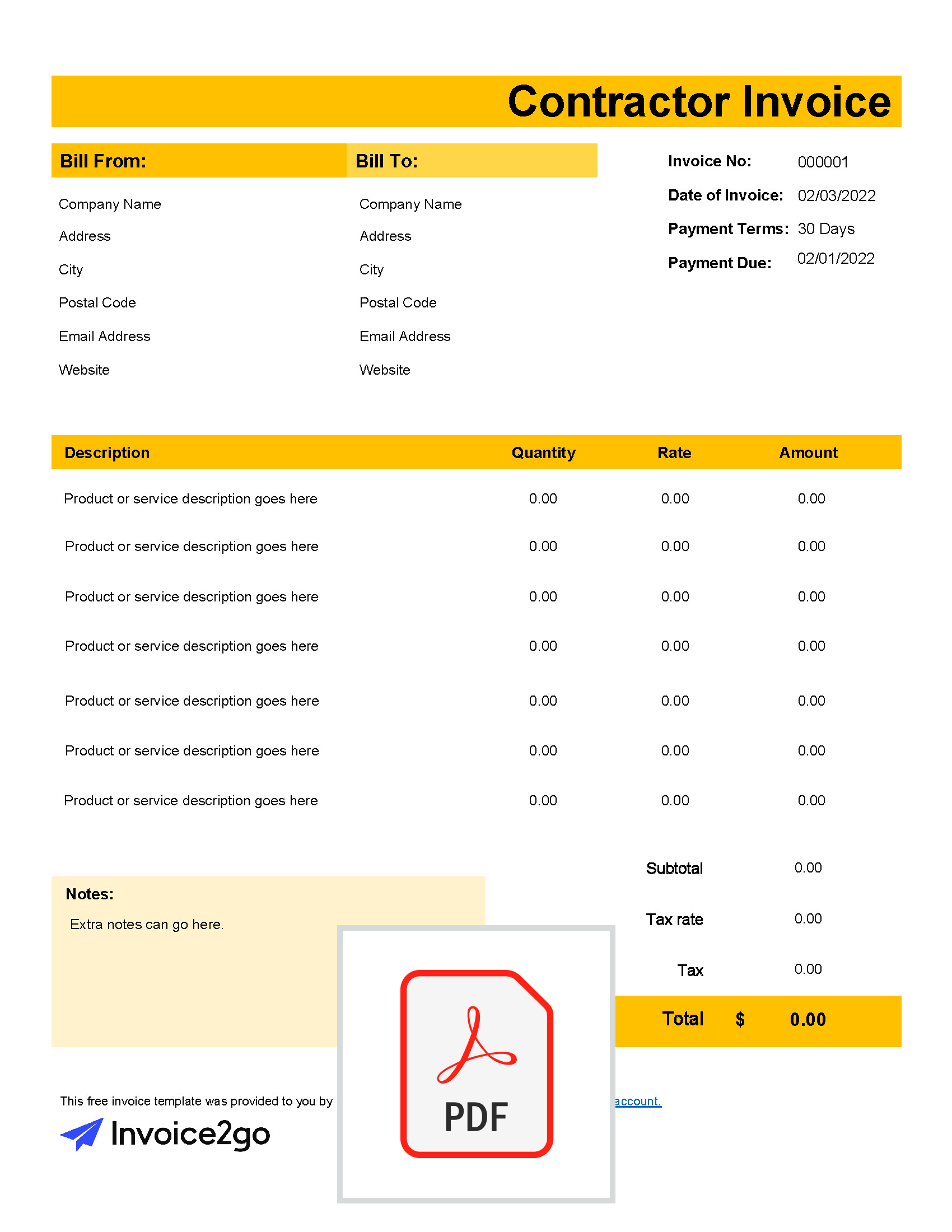 Contractor Invoice Template Download for Free Invoice2go