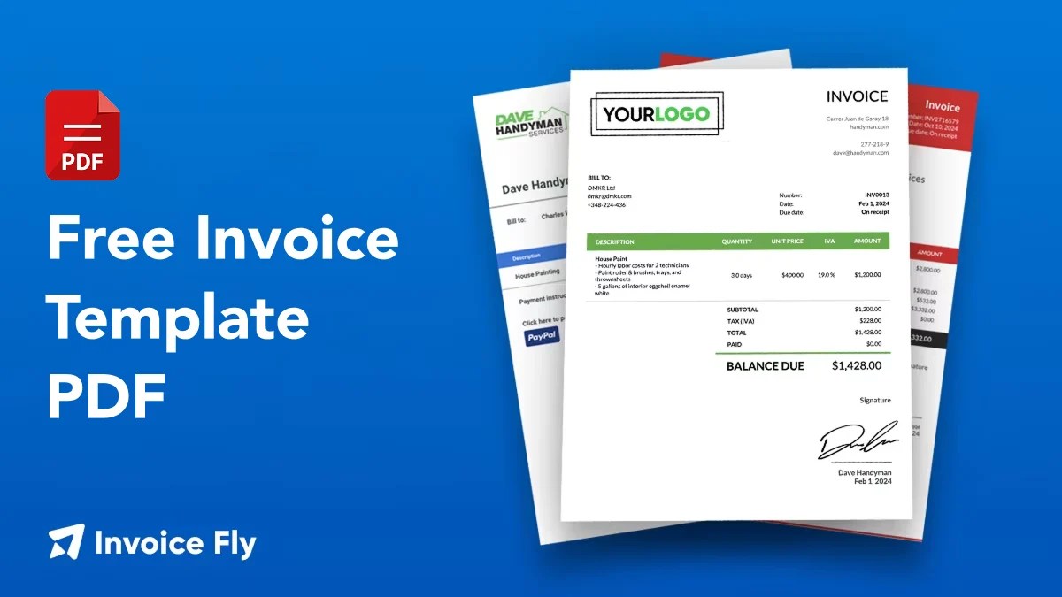 Free Invoice Template PDF Printable & Fillable · Invoice Fly