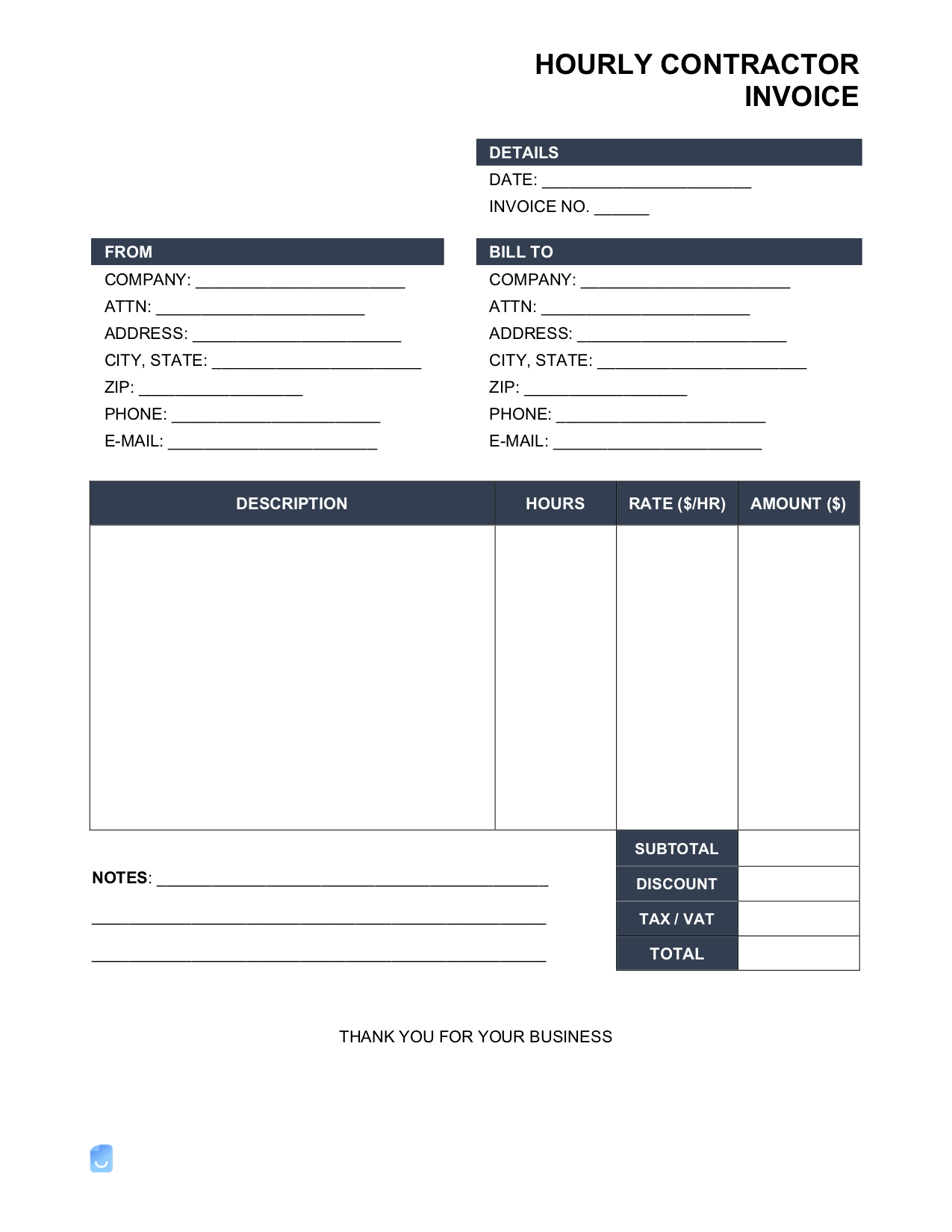 Hourly Rate (/hr) Invoice Template Invoice Maker
