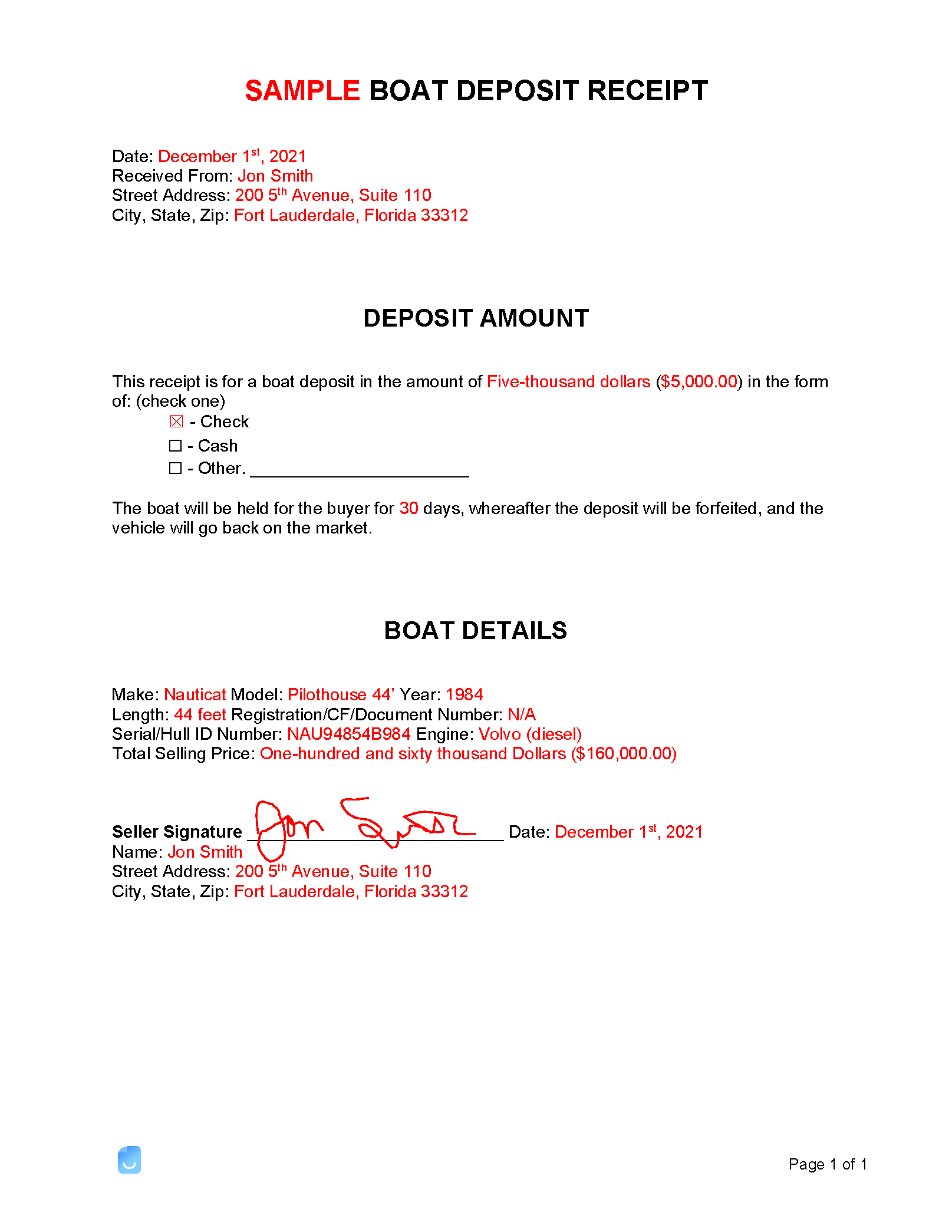 Boat Deposit Receipt Template Invoice Maker