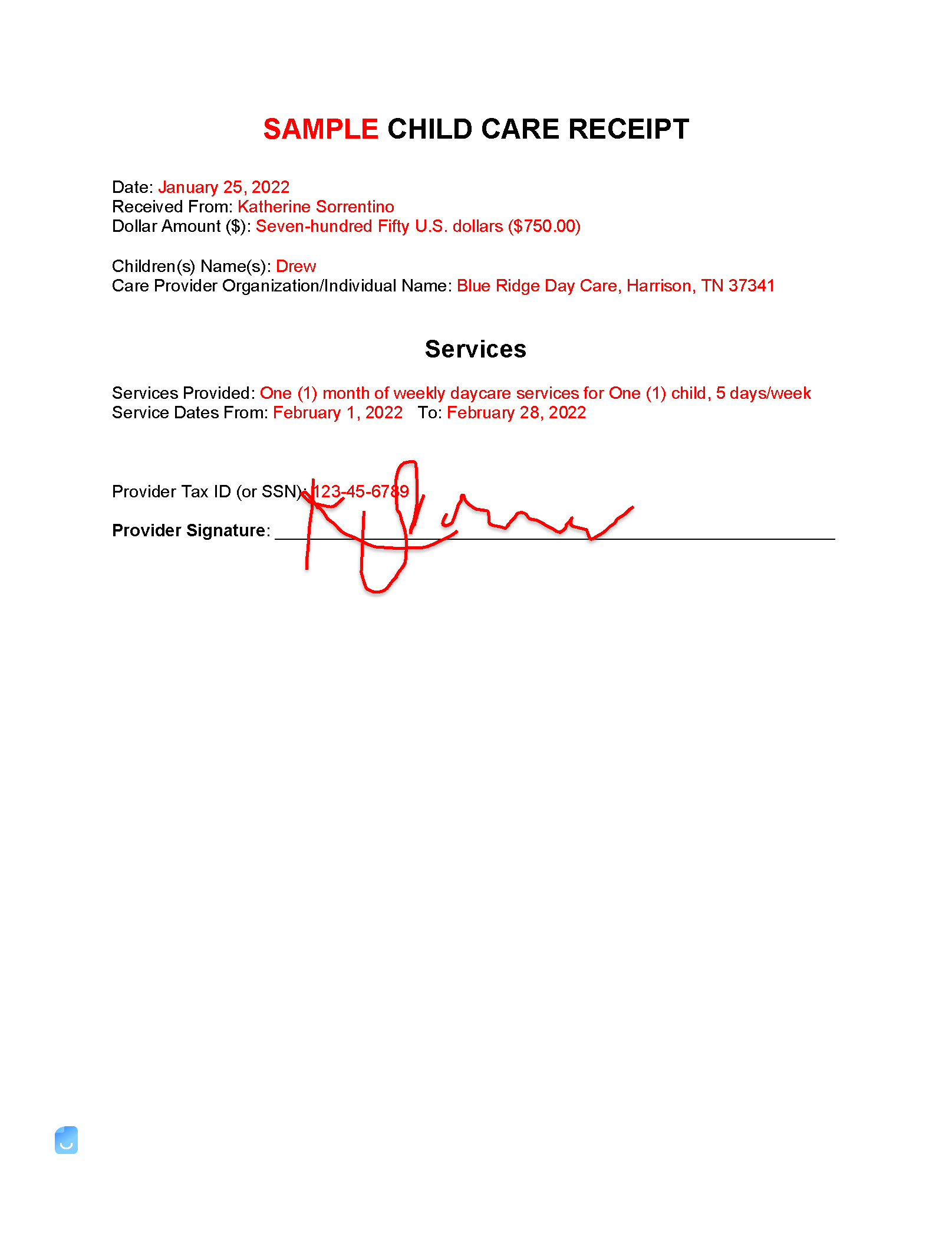 Child Care (Daycare) Receipt Template Invoice Maker