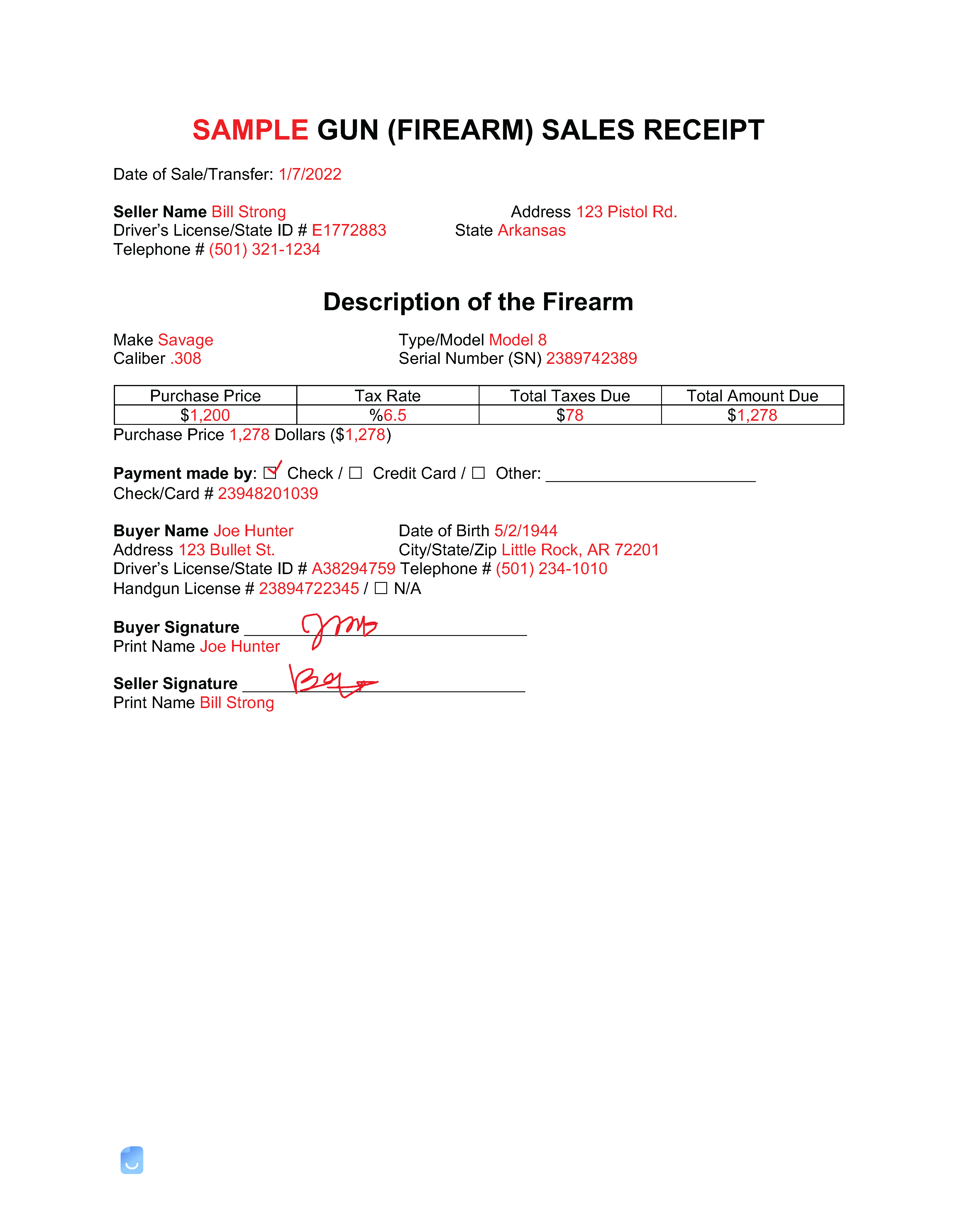 Gun Sale Receipt Template Invoice Maker