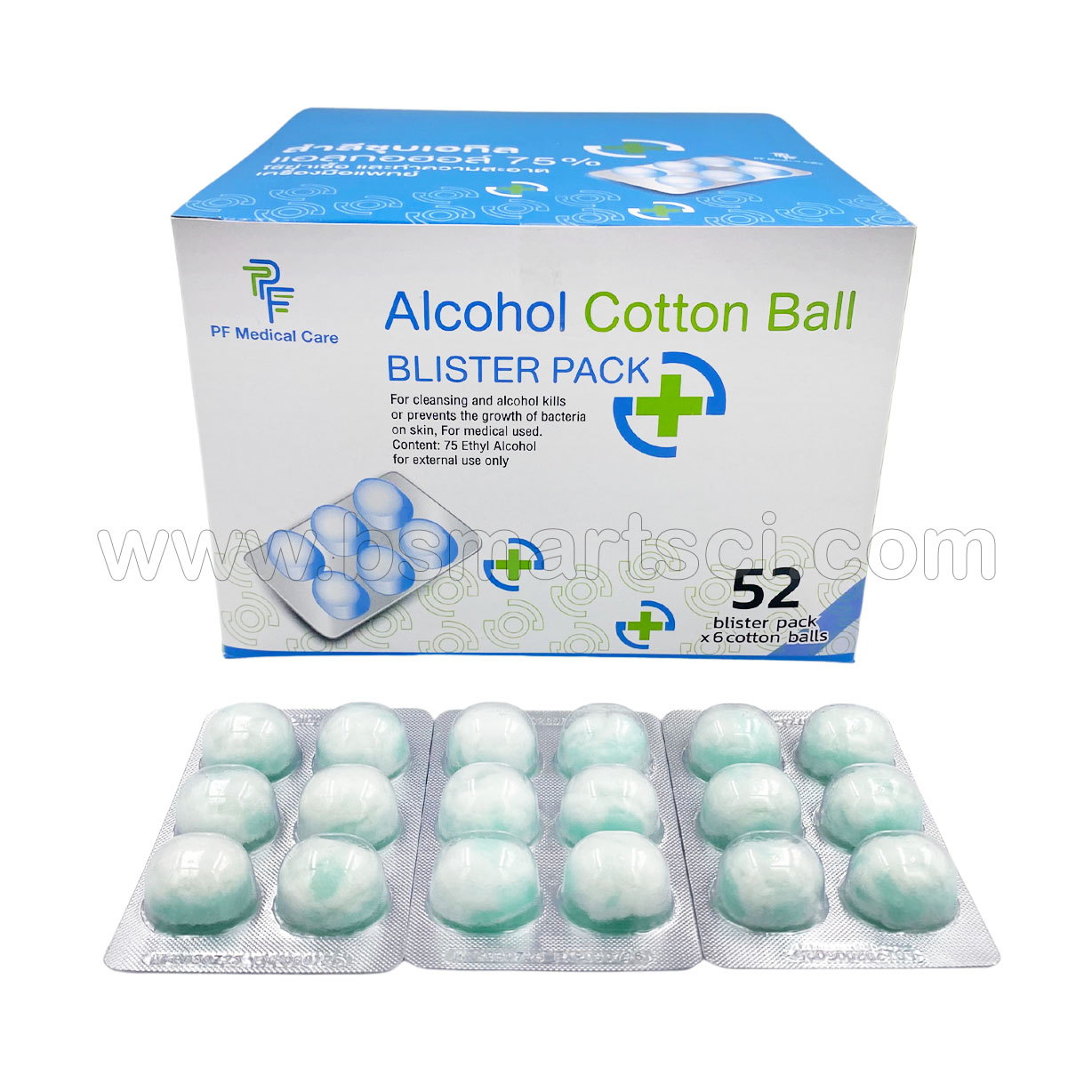 สำลีก้อนชุบแอลกอฮอล์ 52แผง (312 ก้อน) บริษัท บี สมาร์ท ซายเอ็นซ์