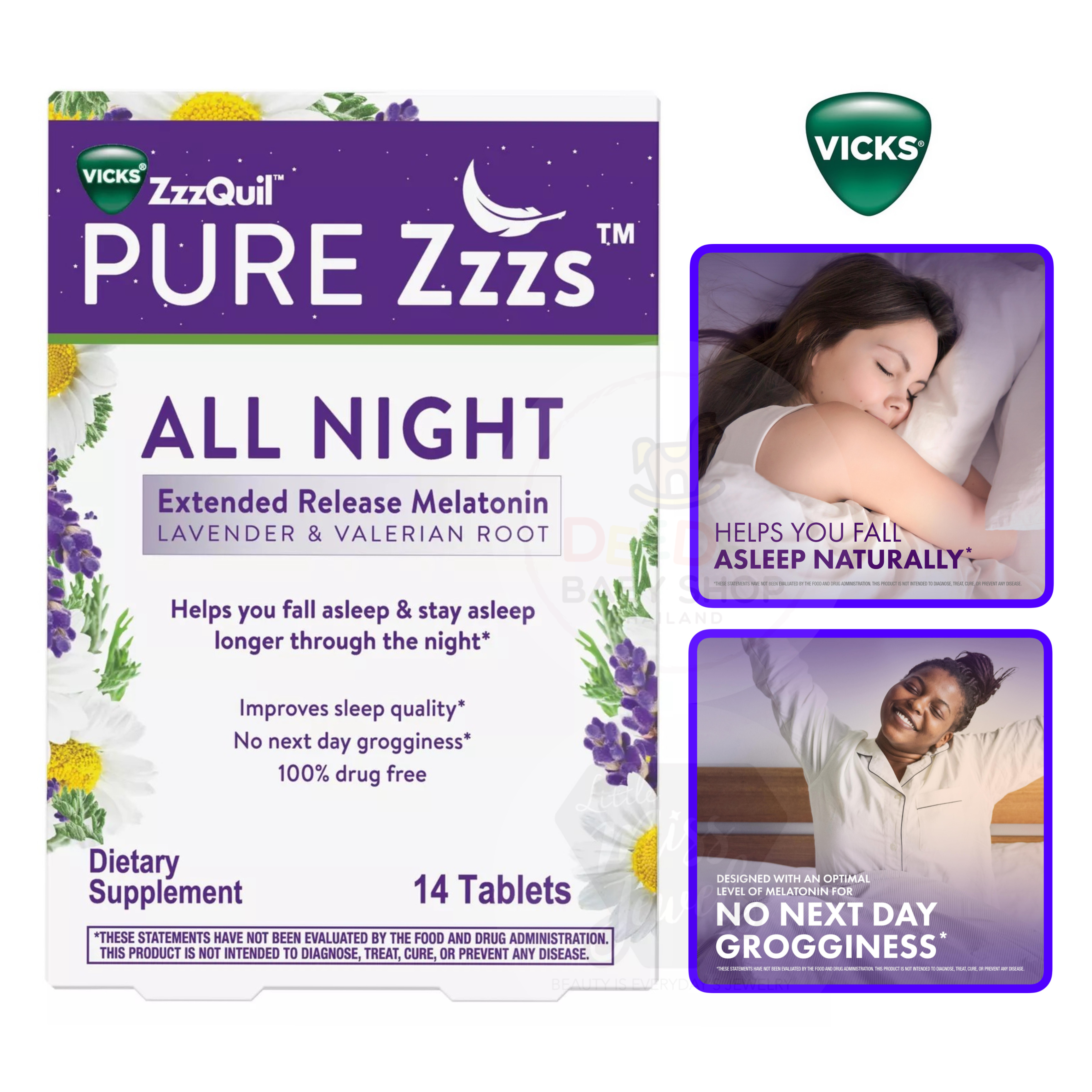 วิตามินเสริมการนอนหลับสำหรับผู้ใหญ่ Vicks ZzzQuil PURE Zzzs ALL NIGHT