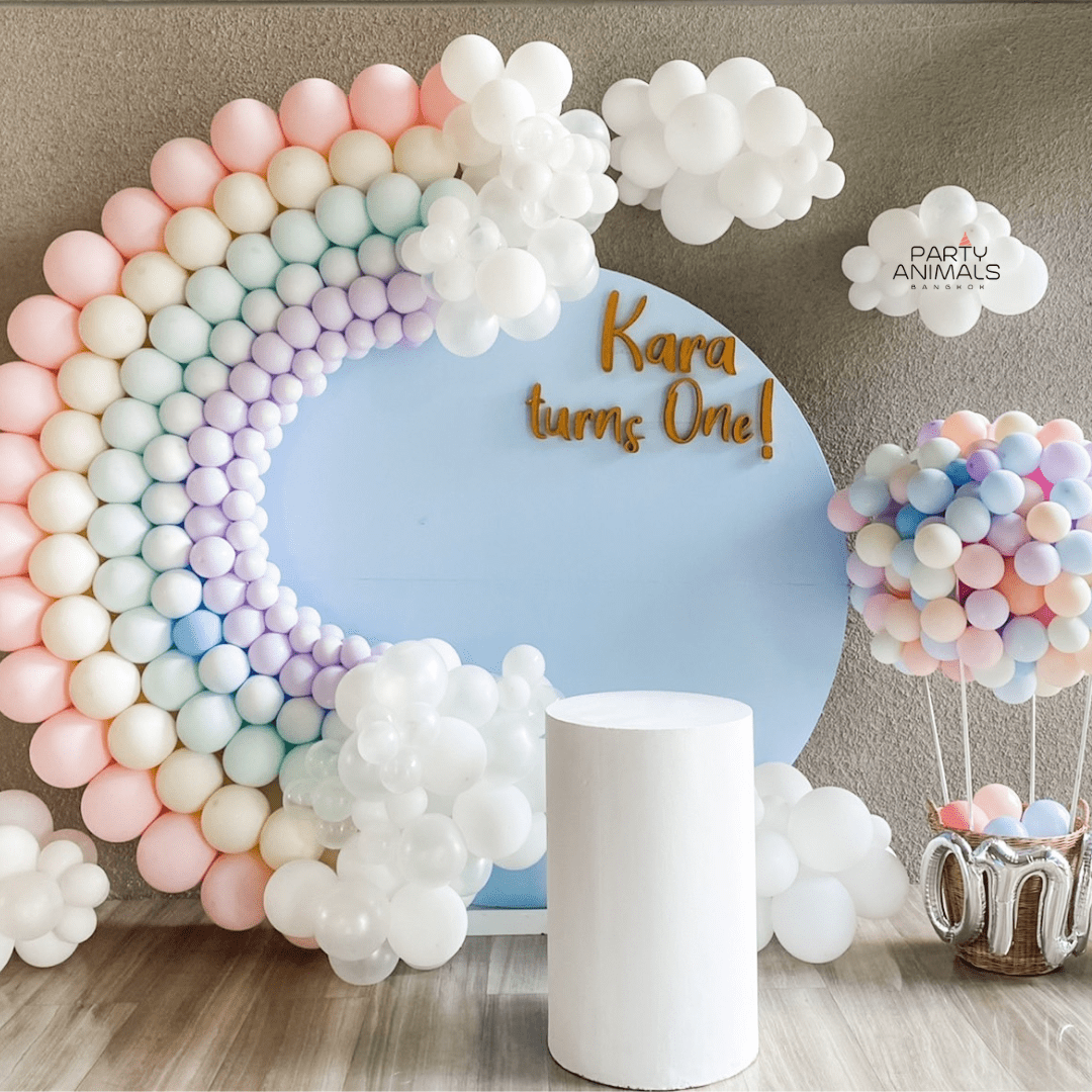 ฉากลูกโป่งวันเกิด 1st First Birthday Balloon Backdrop Pastel Rainbow