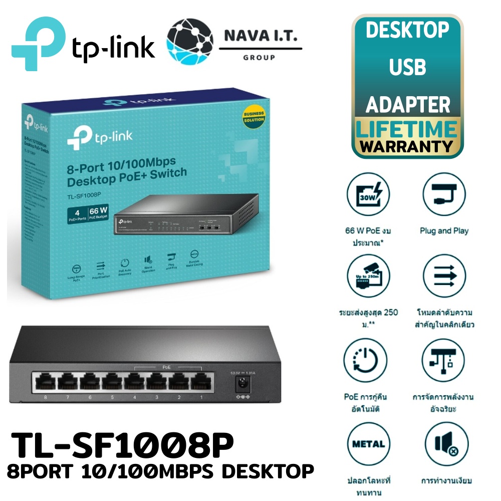 🔥โค้ดลด300 "LSXY5MTT"🔥 TPLINK SWITCH HUB 8 PORT TLSF1008P 10/100 With