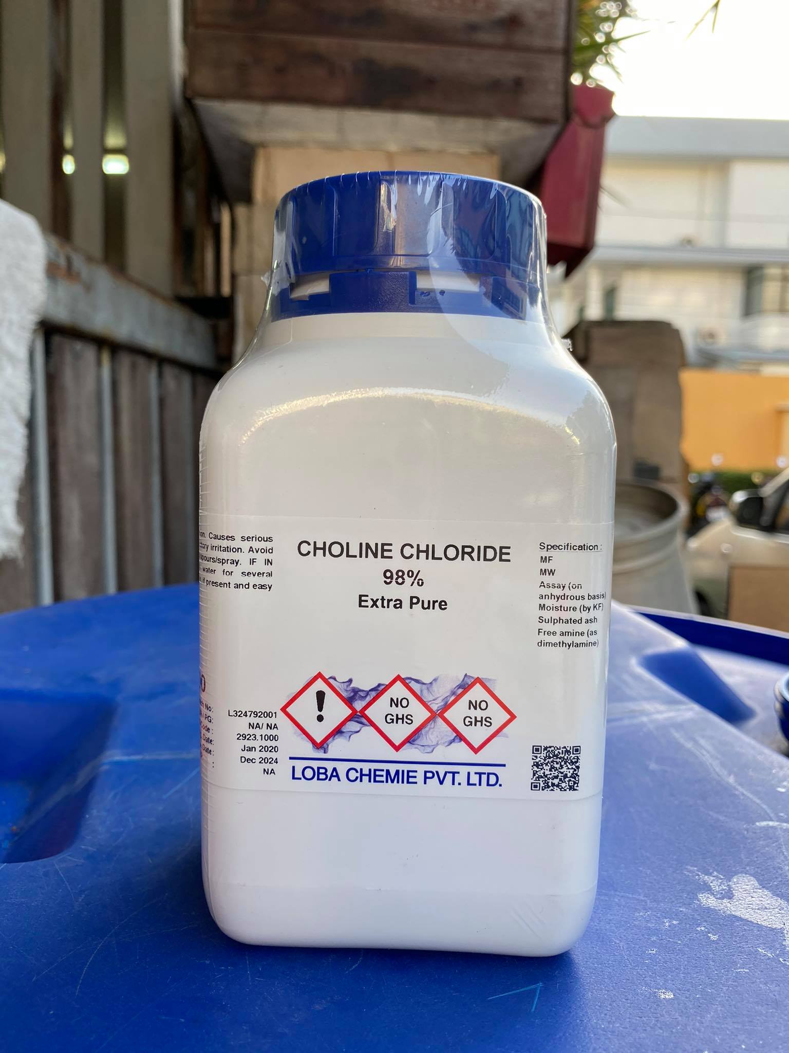 Choline chloride 98 Lab.grade (500 กรัม/ขวด) ยี่ห้อ Loba, india แล็ป