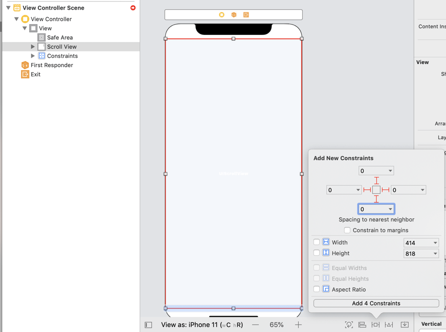 How to use scroll view in Interface Builder / Storyboard (Xcode 11
