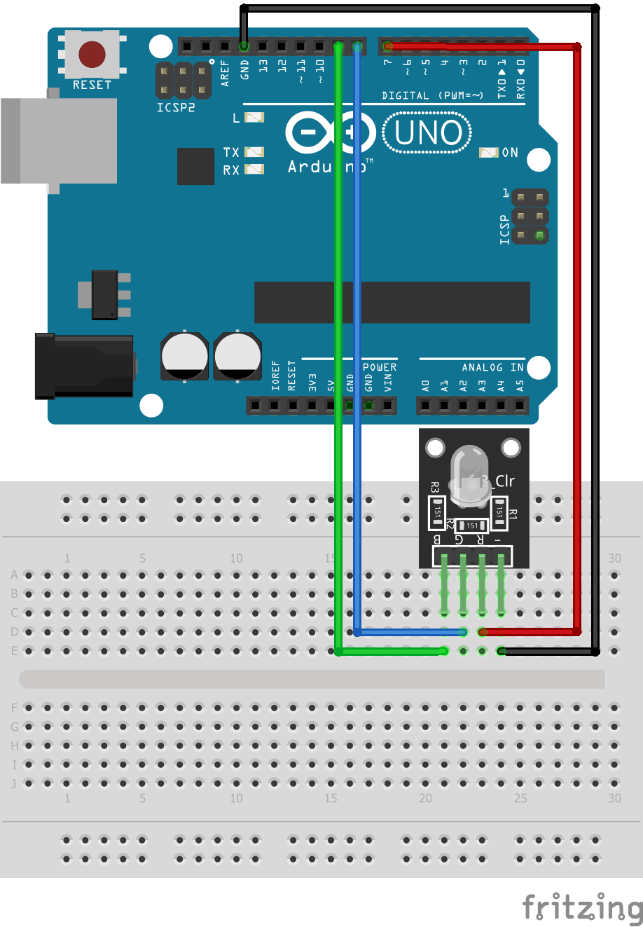 Circuit of RGB 3 Color LED Module KY-016 in Arduino - Iotguider