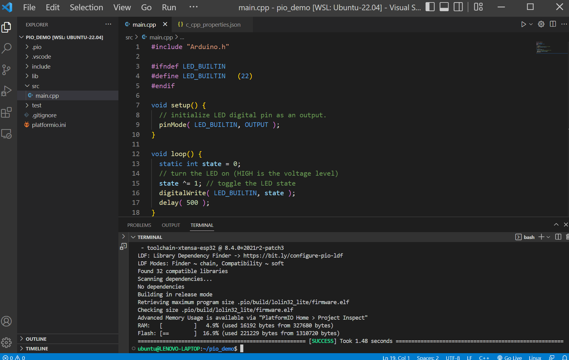 การใช้งาน PlatformIO (PIO) Core สำหรับ WSL2 Ubuntu ในเบื้องต้น IoT