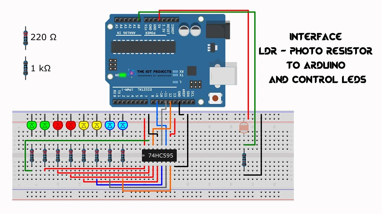 Interface LDR Photo Resistor to Arduino and Control LEDs Photocell