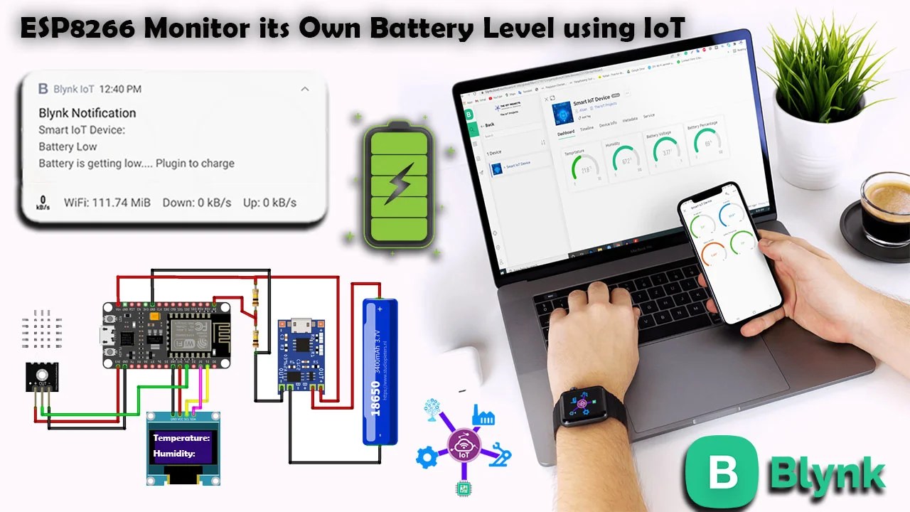 ESP8266 Monitor its Own Battery Level using IoT