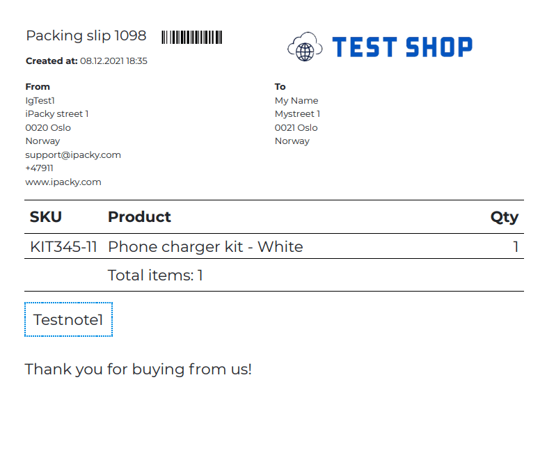 Picking lists/Packing slips iPacky Shopify