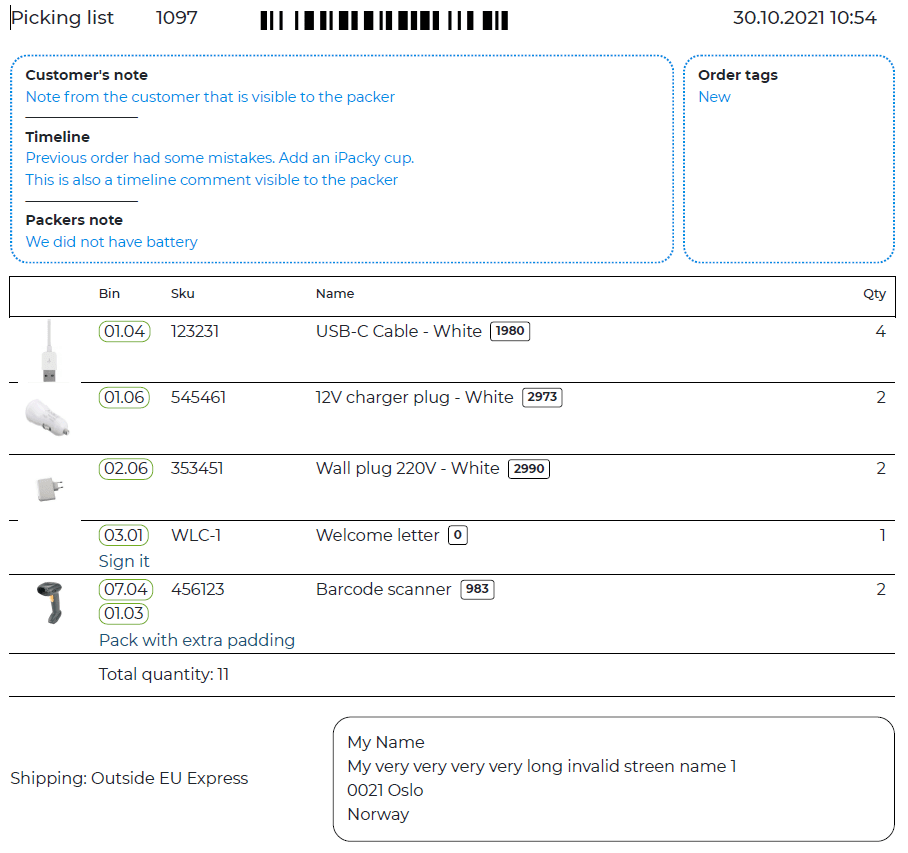 Picking lists/Packing slips iPacky Shopify
