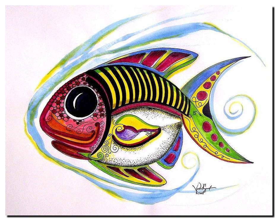 “Fish Study, 3″ (2008) Worldrenowned Artist, J. Vincent Abstract and Remodern