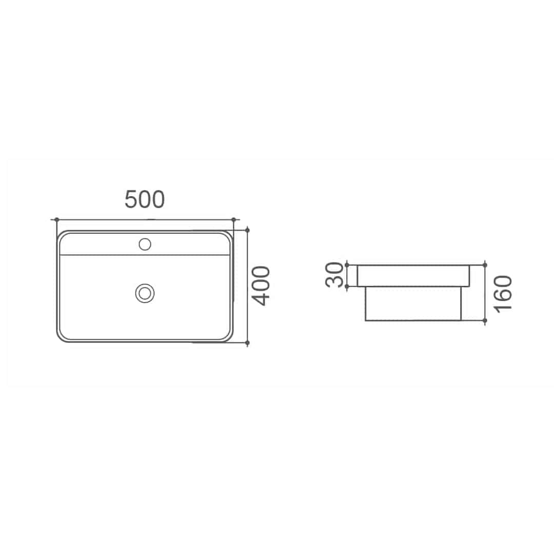 VENICE rectangular semi insert basin 500x400mm Infinity Plus Bathrooms