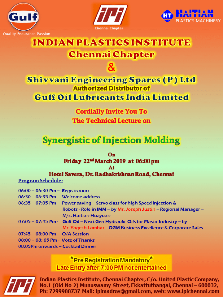 INDIAN PLASTICS INSTITUTE Chennai Chapter & Shivvani Engineering Spares