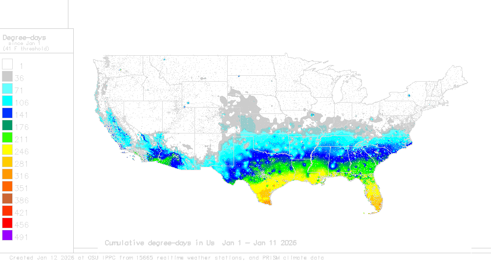 Daily degreeday map and calculator for the USA