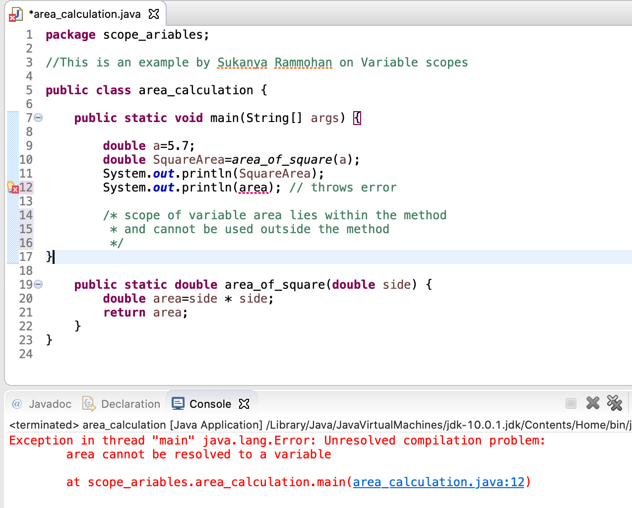 Scope of Variables in Java Programming