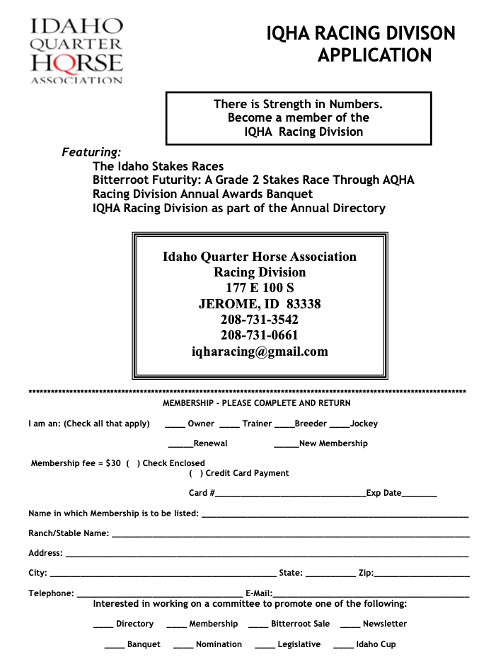 Membership Idaho Quarter Horse Racing