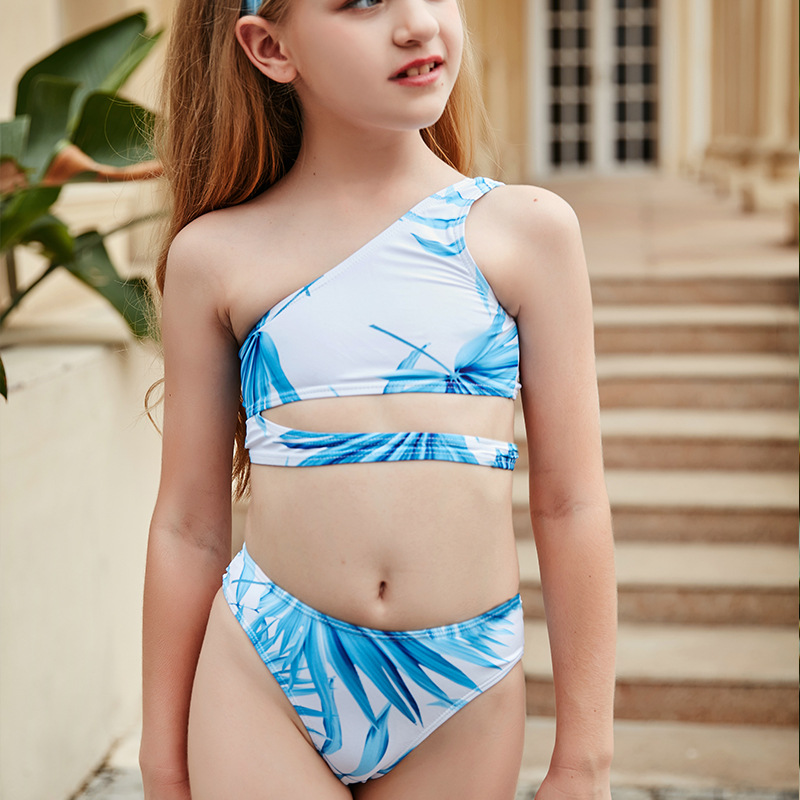 Irder 2022 America design blue leavese teen girl swimwear tankini