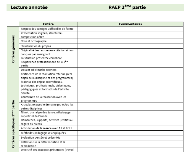 Grille de lecture RAEP IREM LP