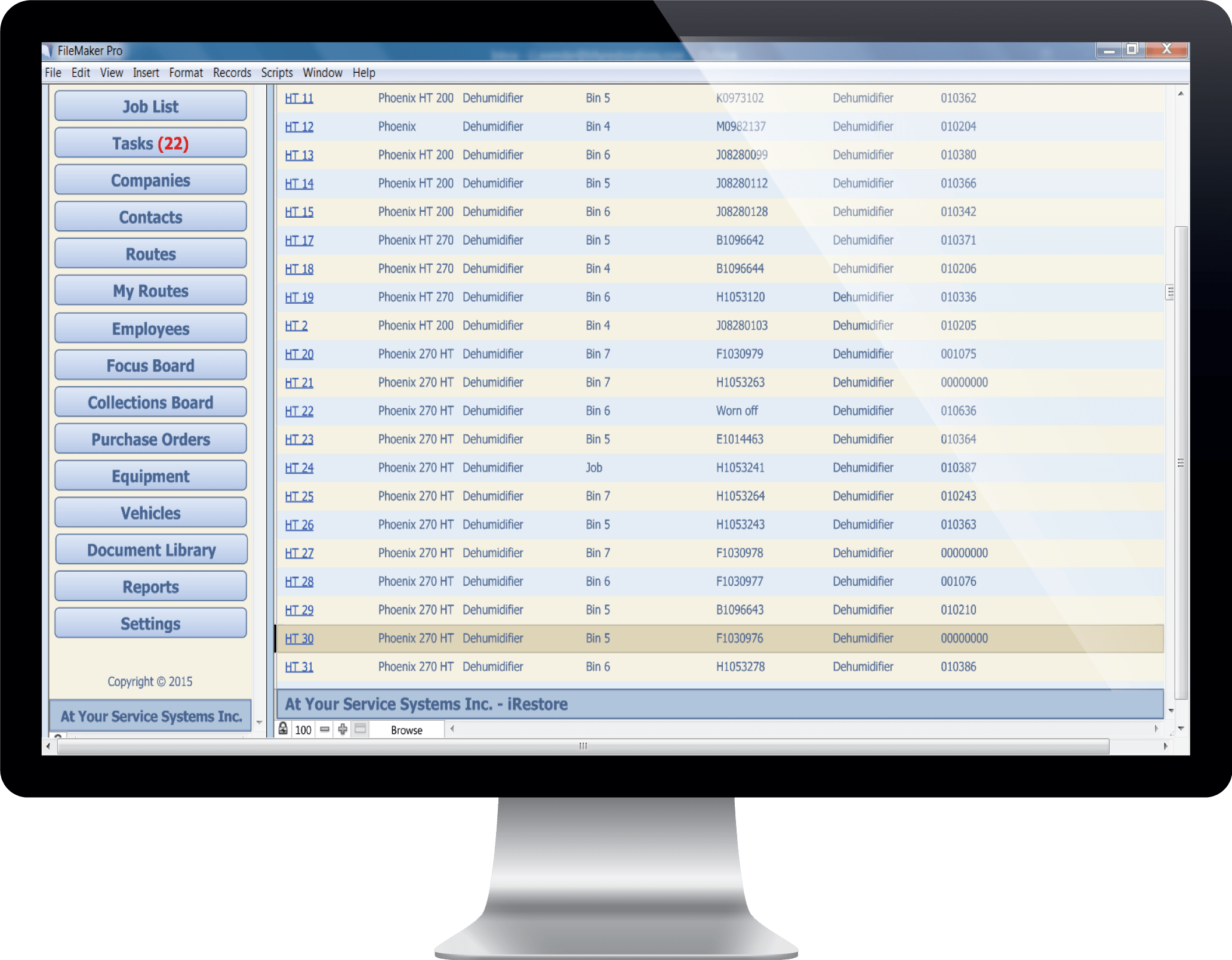 Equipment Management iRestore Restoration Software