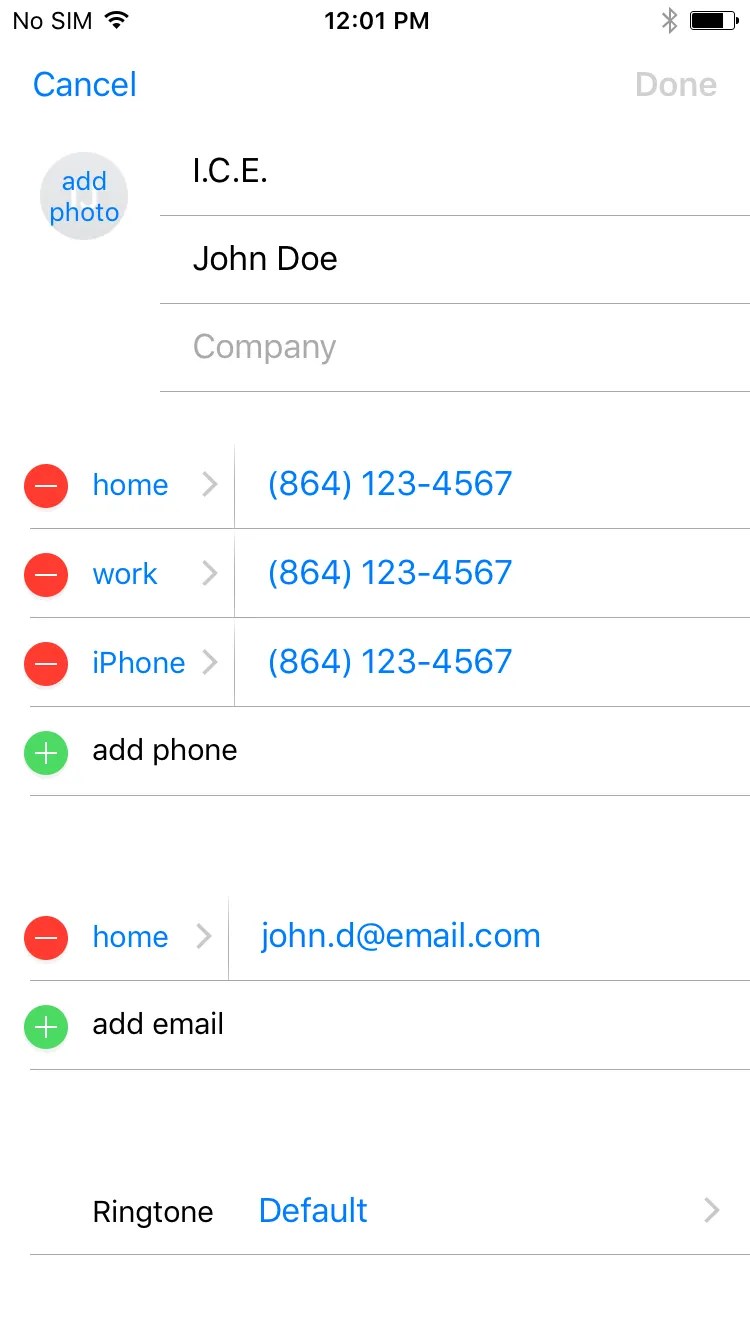 Set up an ICE contact iRevive