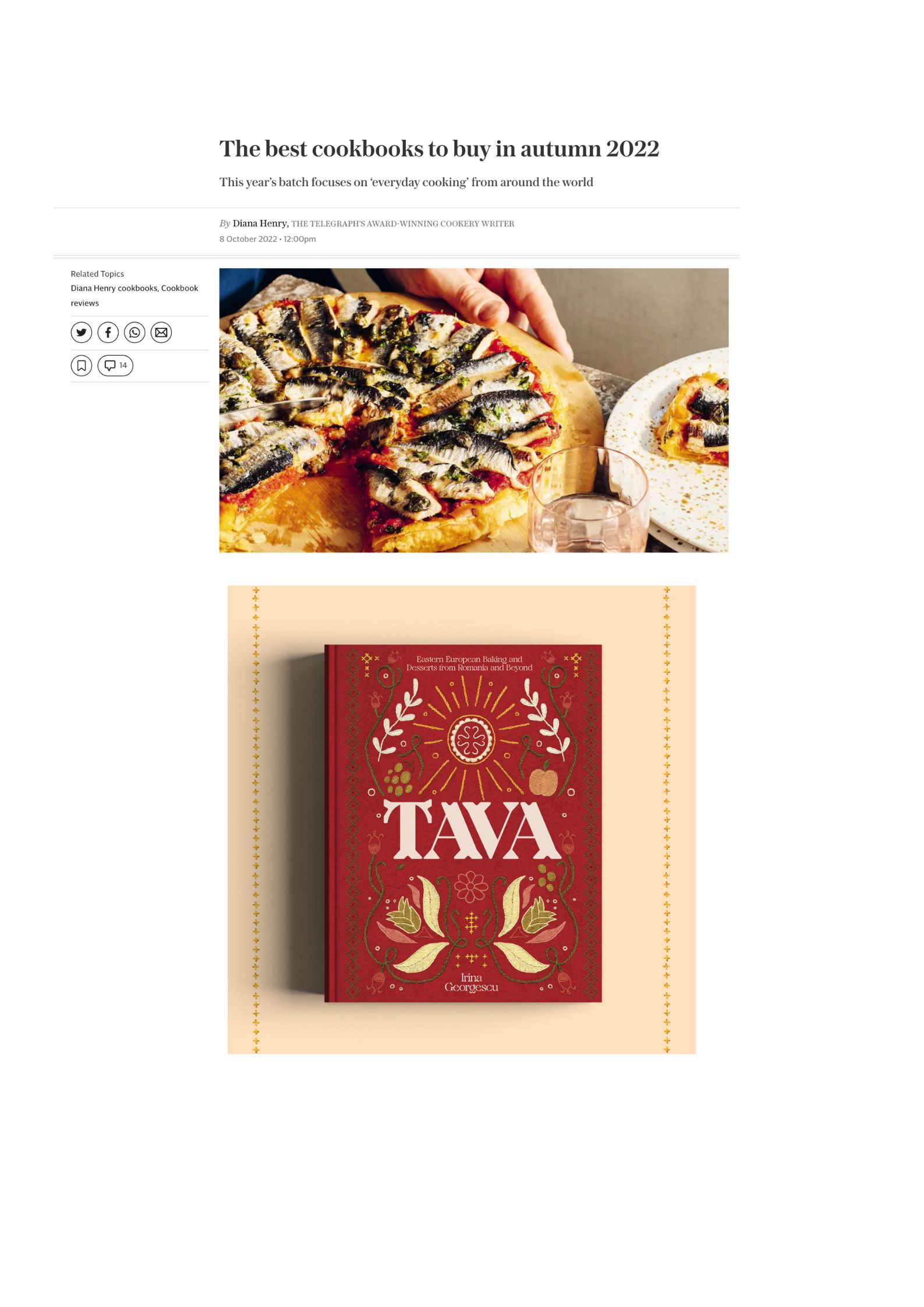 Tava in The Telegraph Best Cookery Books, Autumn 2022 Irina