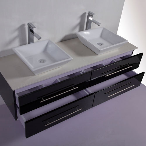 Gloss Black Double Sink Wall Hung Vanity Unit Iroga Vanities