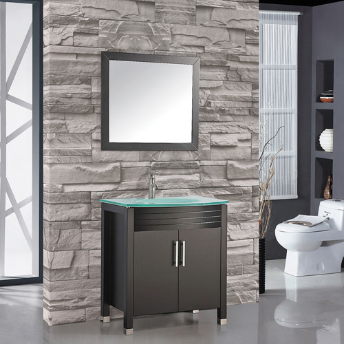 Wood Vanity Set With Glass Sink 750mm Wide Iroga Vanities