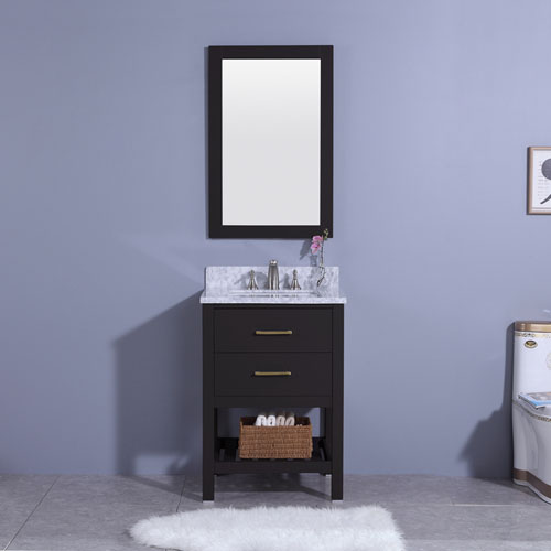 Small Wood Vanity Natural Marble Top Ceramic Sink Iroga Vanities