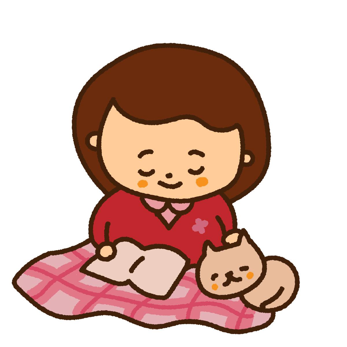 ひざ掛けを掛ける女性