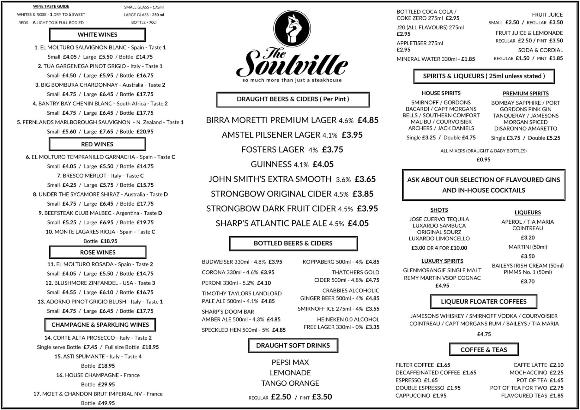 Restaurant Menu The Soulville Steakhouse