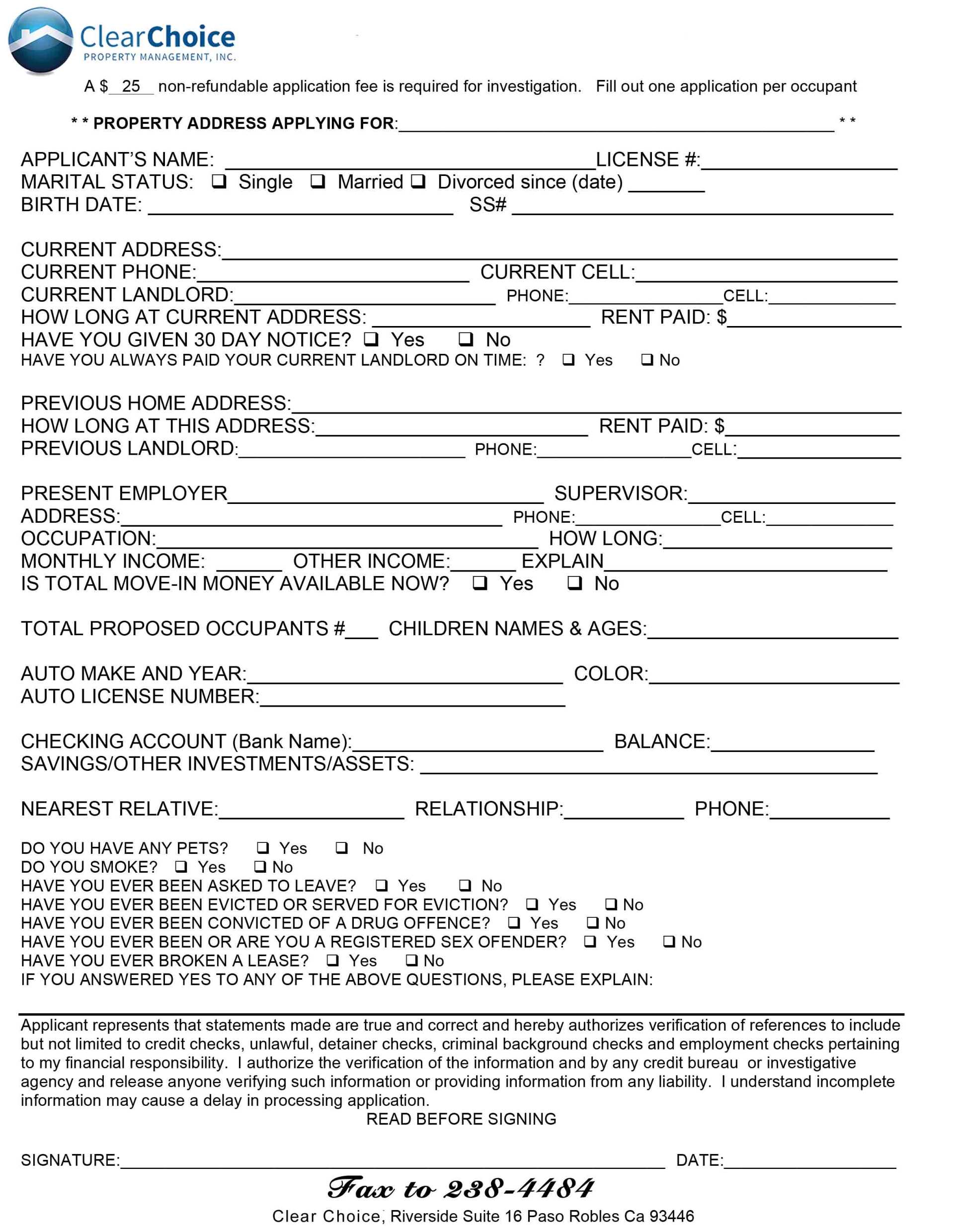 Rental Application Clear Choice Property Management, Inc.Clear Choice