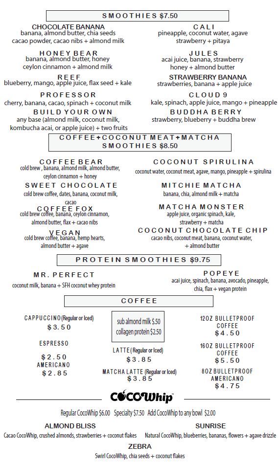 Healthy Lunch San Antonio, TX Menu Acai Bowls Healthy Smoothies