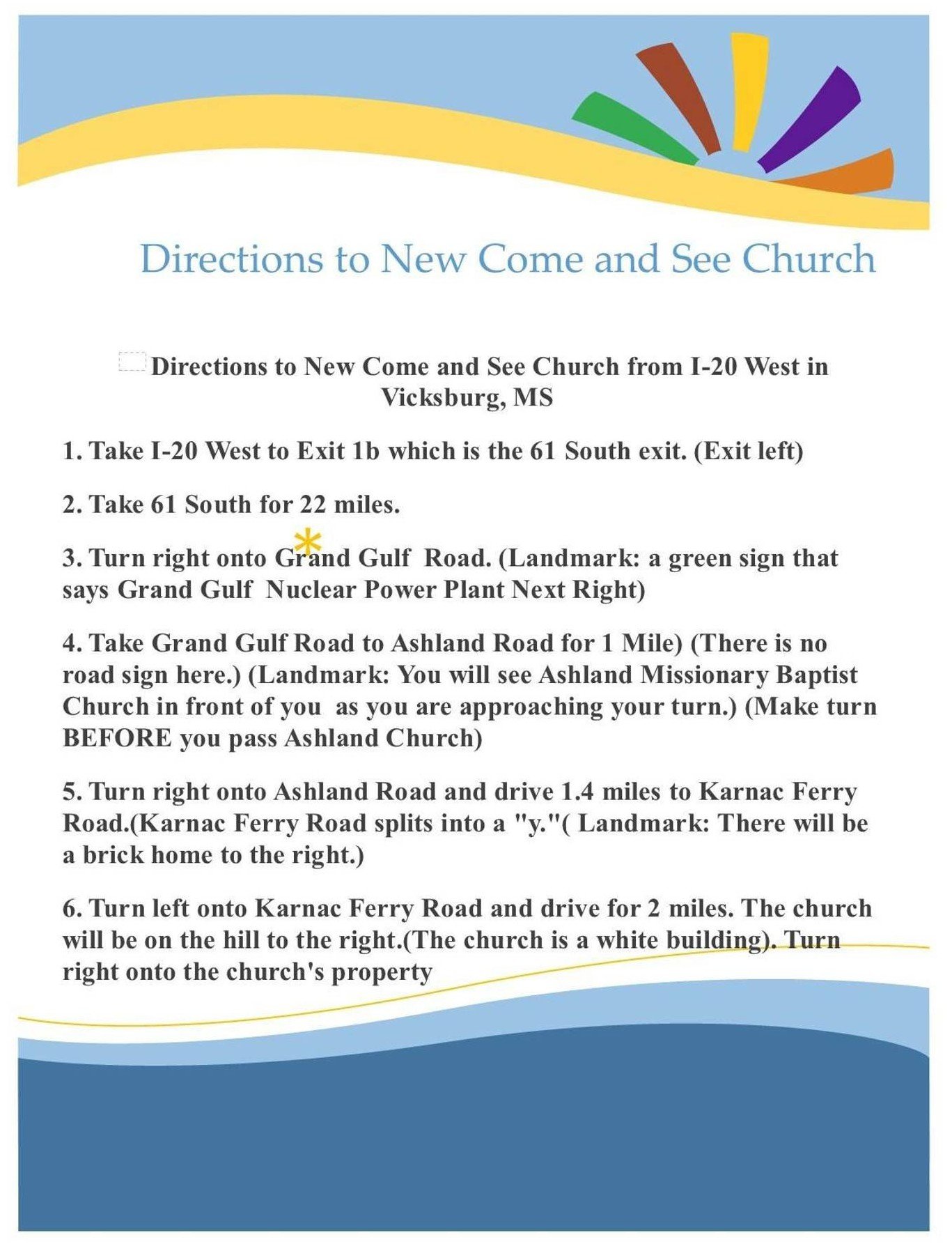 Directions New Come And See Church